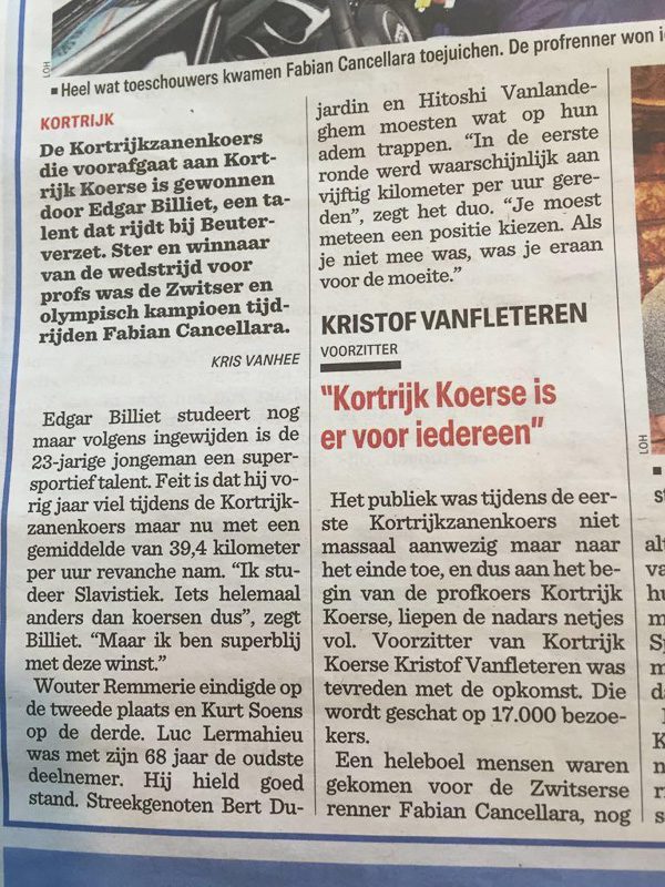 En zo staat Billiet in de gazet….